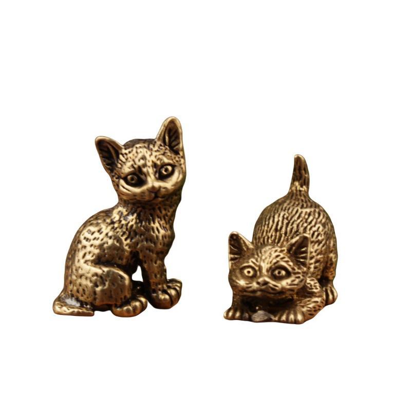 정교하게 새겨진 질감이 있는 작은 황동 고양이 조각상, - Vintage Collectibles Store 리뷰 및 가격