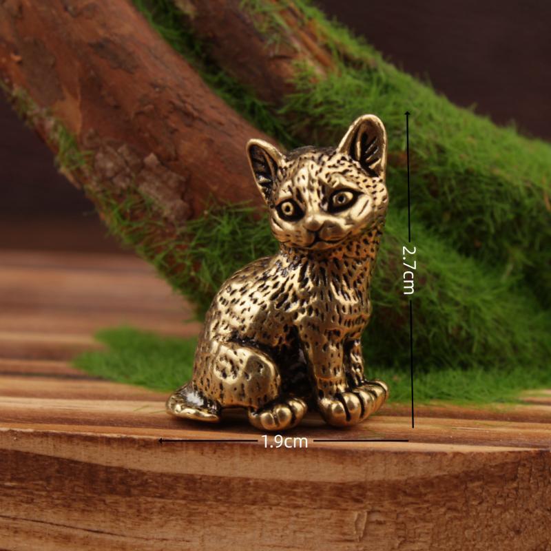 정교하게 새겨진 질감이 있는 작은 황동 고양이 조각상, - Vintage Collectibles Store 리뷰 및 가격